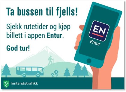 Eksempel på en annonse om Entur app og oppfordring med å sjekke rutetider og kjøpe billett i appen Entur - Klikk for stort bilde