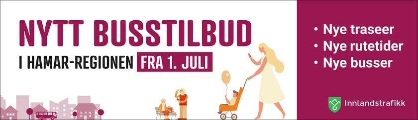 Annonse for nytt busstilbud i Hamar-regionen fra 1. juli 2020 - Klikk for stort bilde