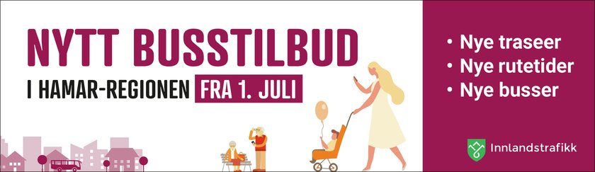 Annonse for nytt busstilbud i Hamar-regionen fra 1. juli 2020 - Klikk for stort bilde